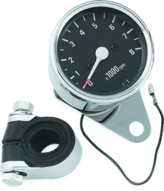 Bikers Choice Big Twin & XL Mechanical Custom Mini Tachometer Black Face 8000 Rpm 2 1/2 Inch