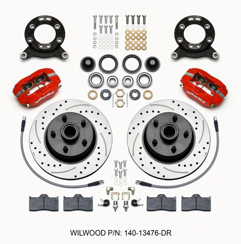 Wilwood Forged Dynalite-M Front Kit 11.30in 1 PC Rotor&Hub Drill-Red 1965-1969 Mustang Disc & Drum