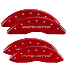 Load image into Gallery viewer, MGP 4 Caliper Covers Engraved Front &amp; Rear C6/Corvette Red finish silver ch