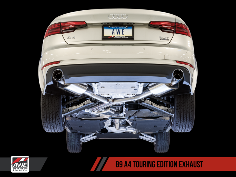 AWE Tuning Audi B9 A4 Touring Edition Exhaust Dual Outlet - Chrome Silver Tips (Includes DP)