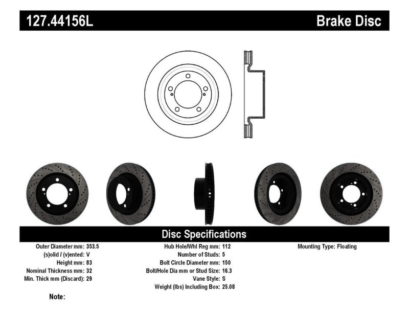 StopTech 07-09 Toyota Tundra / 08-09 Toyota Sequoia Front Left Slotted & Drilled Rotor