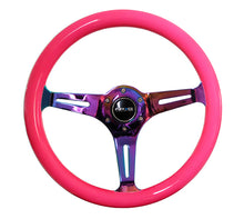 Load image into Gallery viewer, NRG Classic Wood Grain Steering Wheel (350mm) Neon Pink Painted Grip w/Neochrome 3-Spoke Center