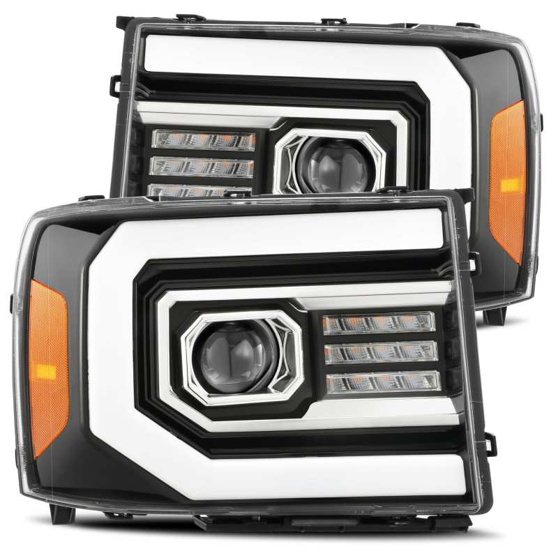 AlphaRex 07-13 GMC 1500HD PRO-Series Proj Headlights Plank Style Gloss Blk w/Activ Light/Seq Signal