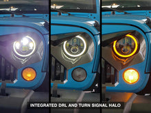 Load image into Gallery viewer, Raxiom 97-18 Jeep Wrangler TJ/JK Axial Halo Headlights w/ DRL Amber Signals- Blk Hsng (Clear Lens)