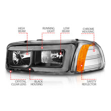 Load image into Gallery viewer, ANZO 99-17 GMC Sierra/Denali Headlights Black Amber (w/C Light Bars)
