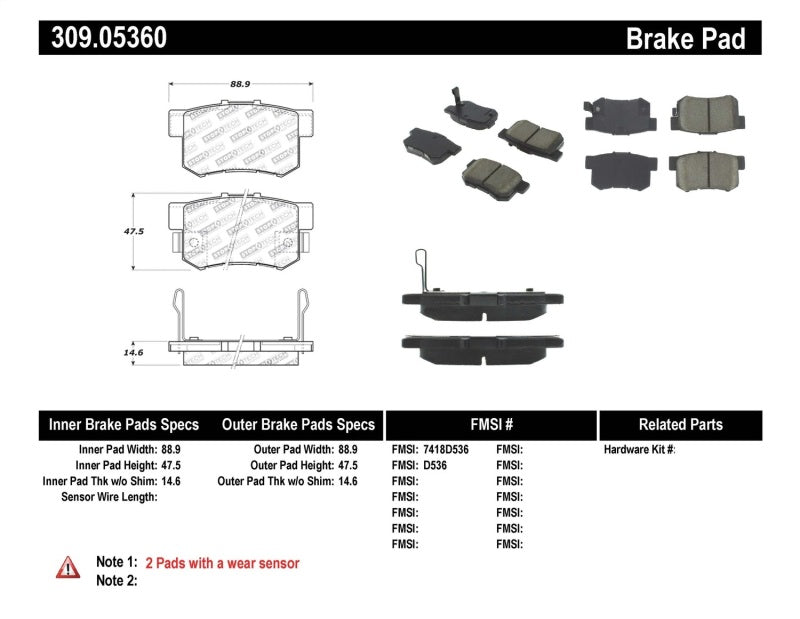 StopTech Performance 08-10 Honda Accord EX/EX-L Coupe / 08-10 LX/LX-P/LX+ Sedan Rear Brake Pads