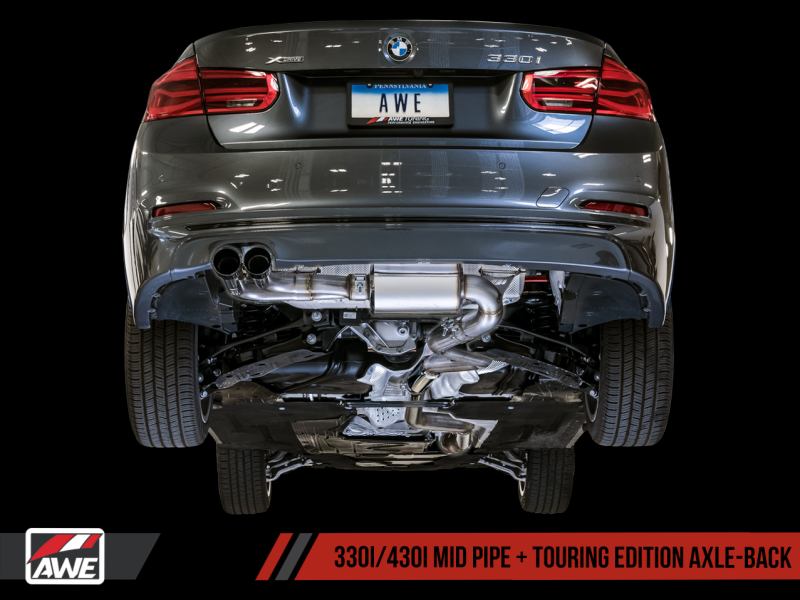 AWE Tuning BMW F3X 28i / 30i Touring Edition Axle-Back Exhaust Single Side - 80mm Black Tips