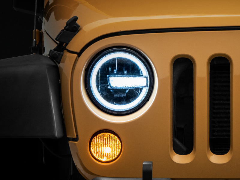 Raxiom 97-18 Jeep Wrangler TJ/JK 7-Inch LED Headlights w/ Halos- Black Housing (Clear Lens)