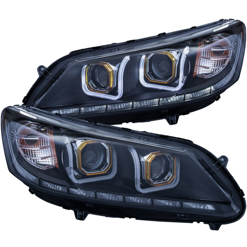 ANZO 2013-2015 Honda Accord (4dr ONLY) Projector Headlights w/ U-Bar Black