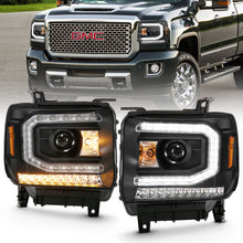 Load image into Gallery viewer, ANZO 2016-2019 GMC Sierra 1500 Projector Headlight Plank Style Black w/ Sequential Amber Signal