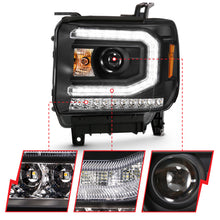 Load image into Gallery viewer, ANZO 2016-2019 GMC Sierra 1500 Projector Headlight Plank Style Black w/ Sequential Amber Signal